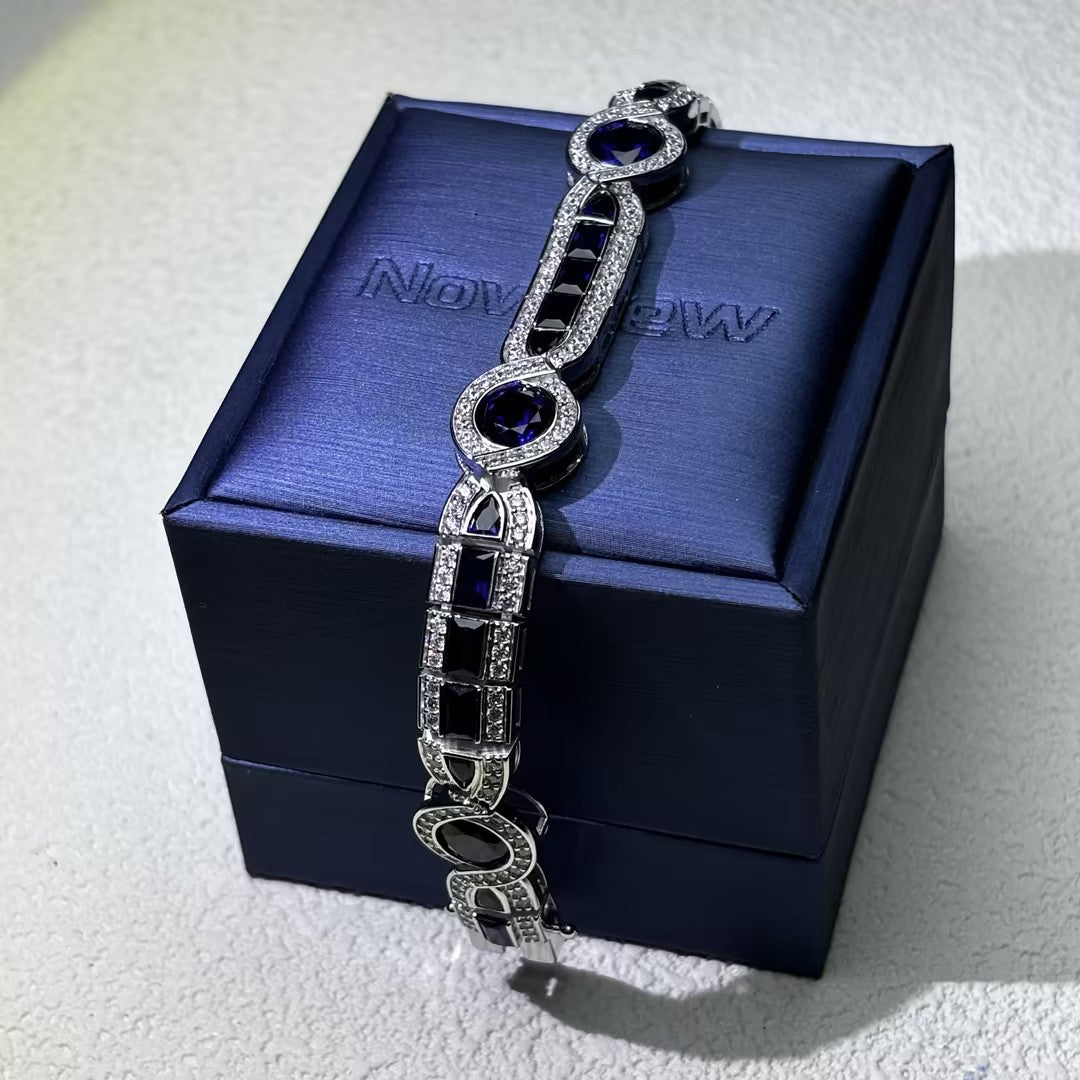 11Ctw Art Deco Style Ruby and Blue Gemstone Bracelet
