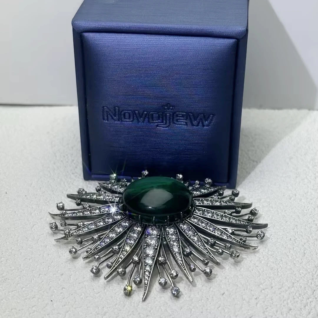 20CT Oval Cut Green Cubic Zirconia Vintage 925 Sterling Silver Brooch-NOVAJEW