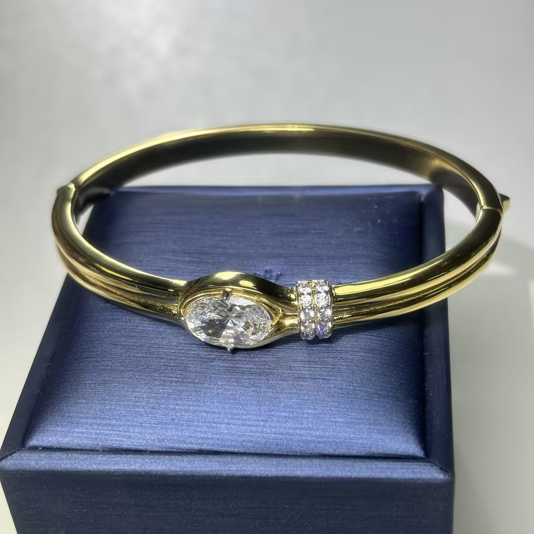Exquisite double-ring oval gemstone bracelet