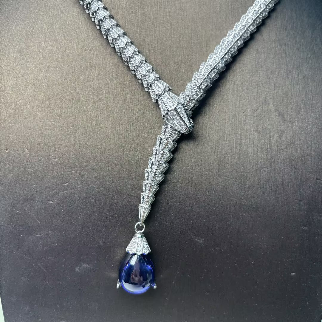 Waterdrop Blue Gem Serpent Pendant Necklace