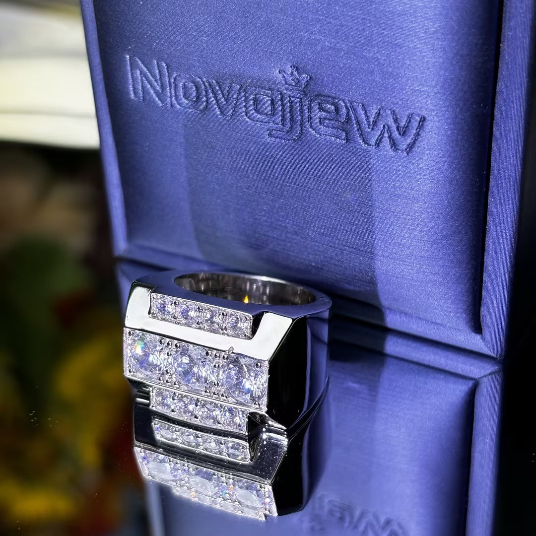 Art Deco style three-row stone heavy gentleman's ring