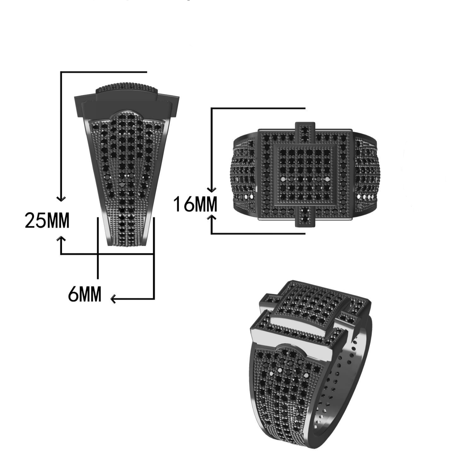 2.2Ctw Large black spinel square ring