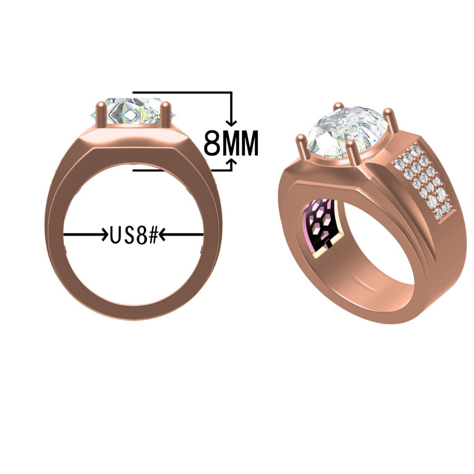 9.96ct Round Cut Rose Gold Gemstone Engagement Ring for Men