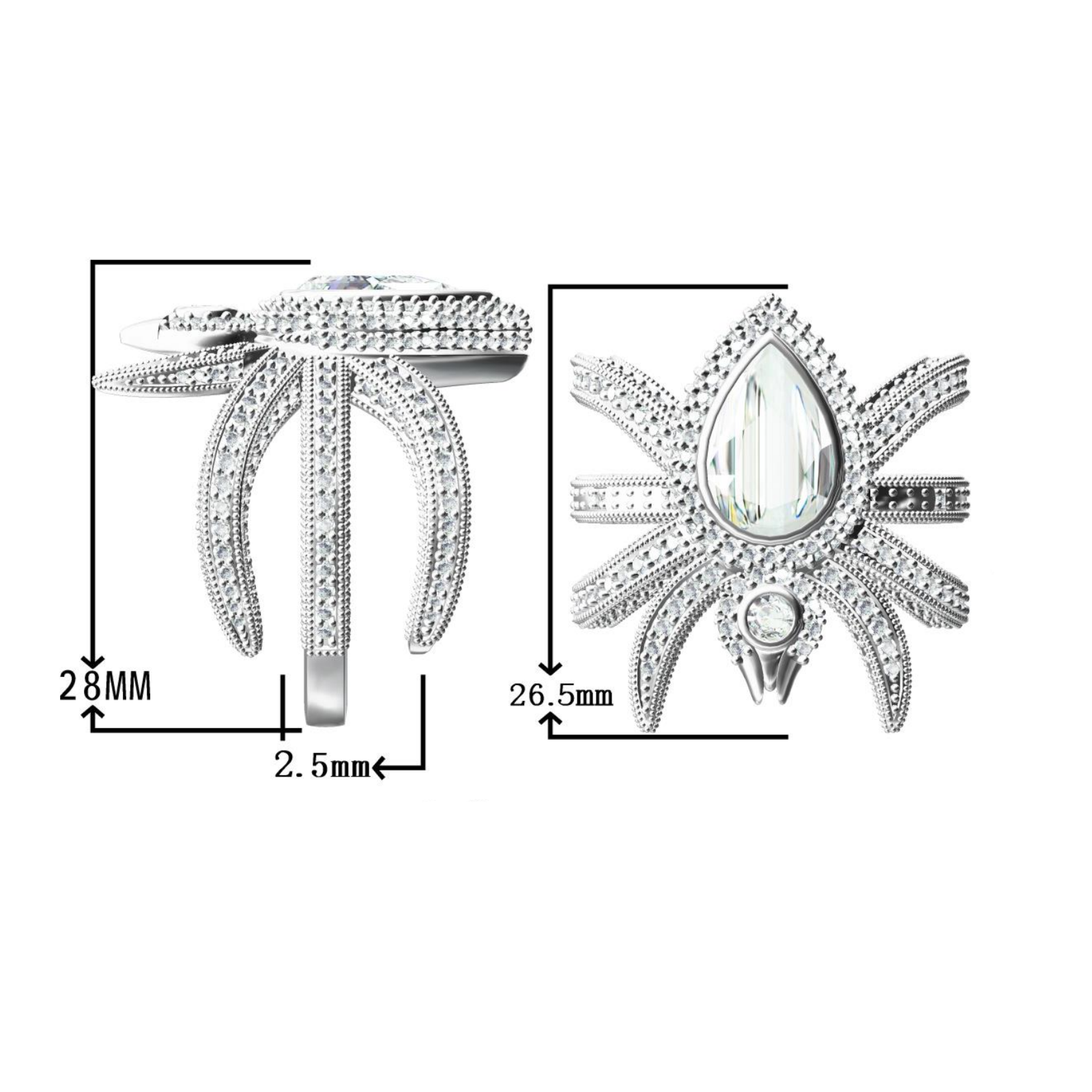 4 Ctw Pear Cut Gemstone Custom Diamond Spider Ring