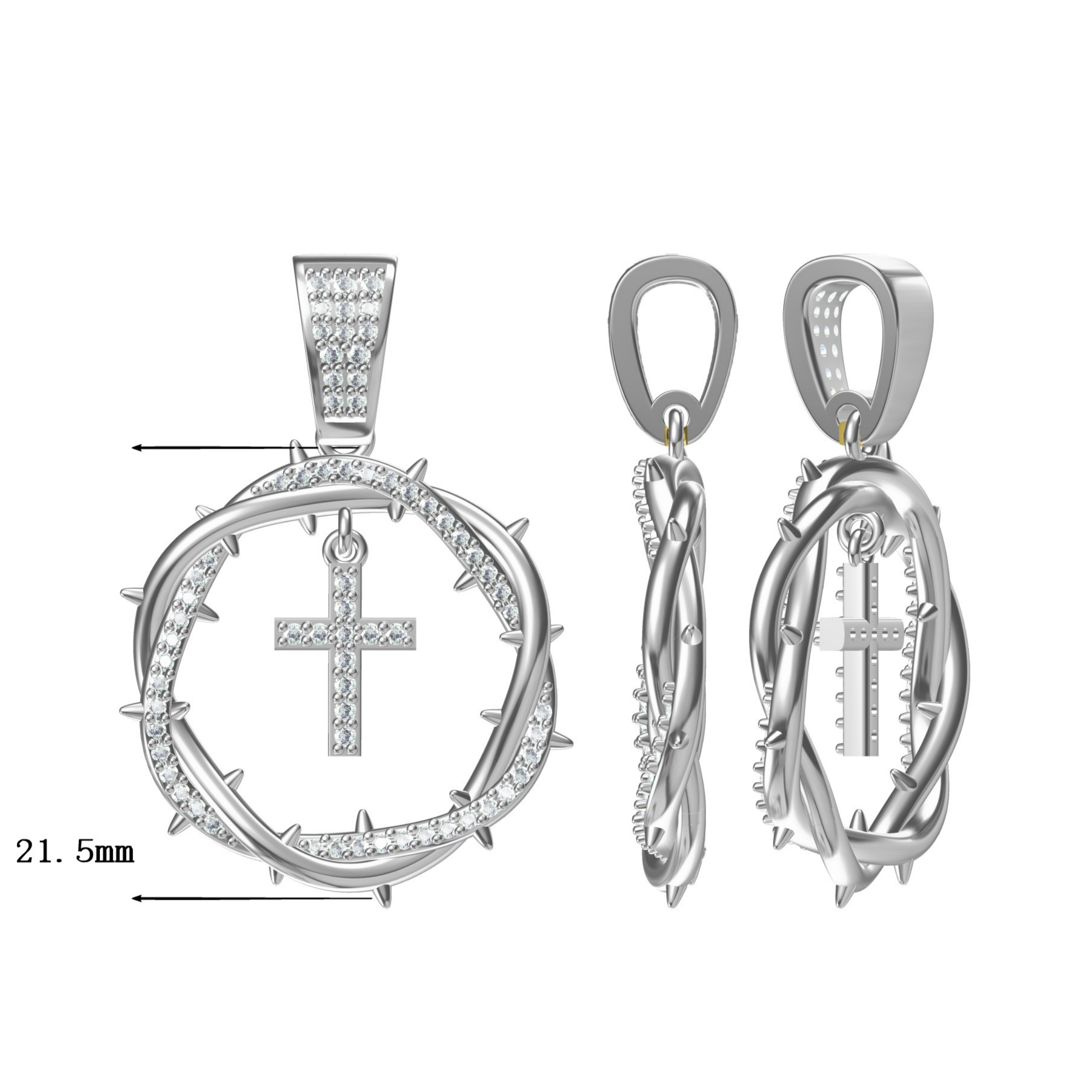 1.0ctw Gemstone Round Cut Crown of Thorns Cross Pendant