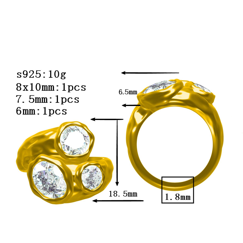 2.85Ctw Three Stones Declaration Ring