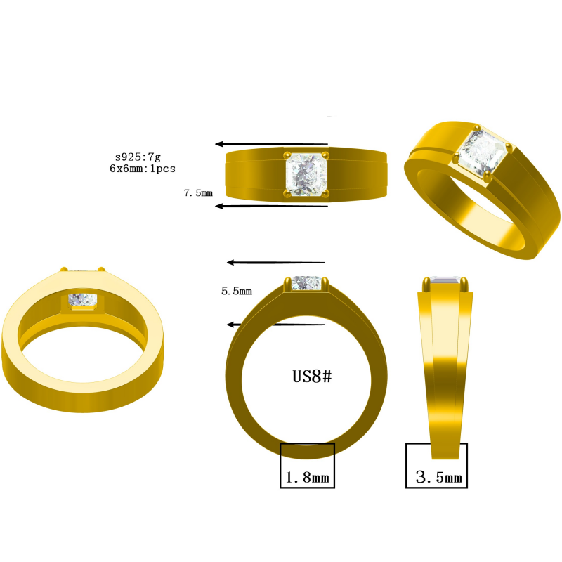 2.2ct Radiant Cut Modern Men's Ring