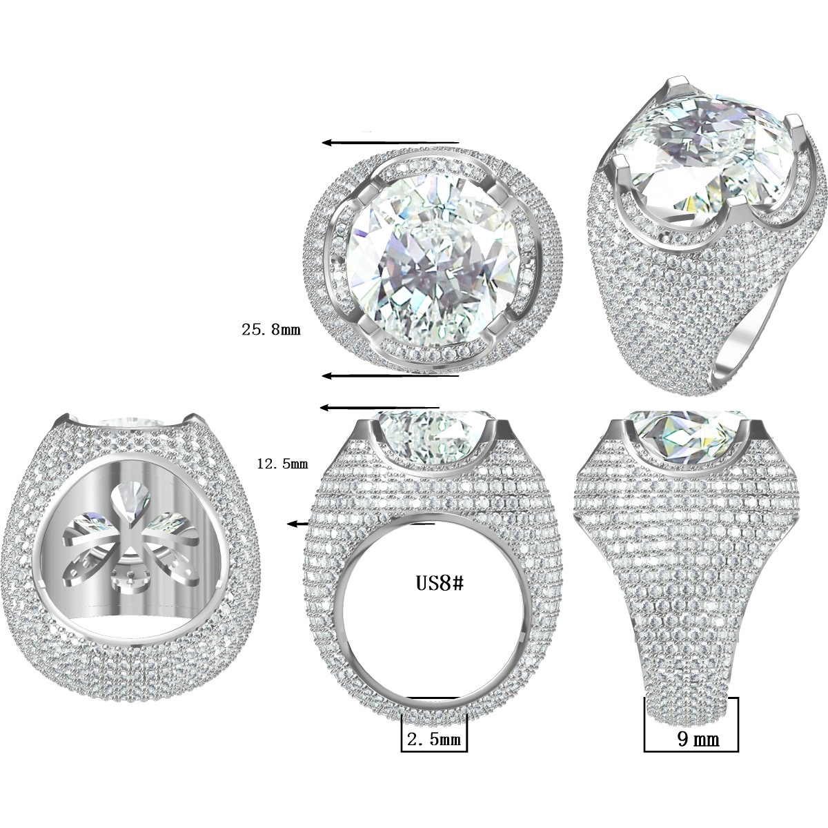 12ctw Round Gemstone Hip Hop Ice Silver Ring