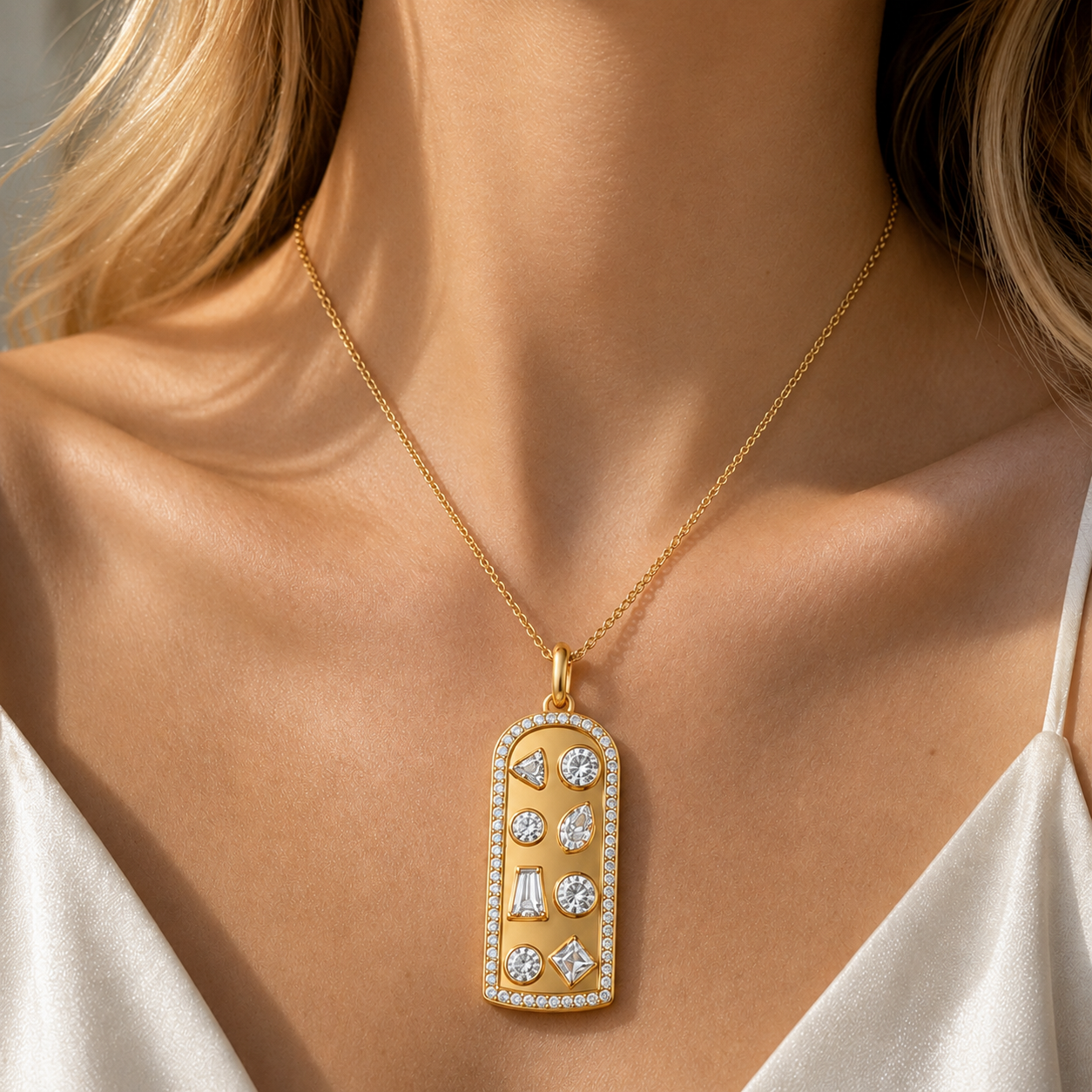 2.6 Carat Geometric-Inspired Multi-Cut White Zircon Pendant Necklace-novajew