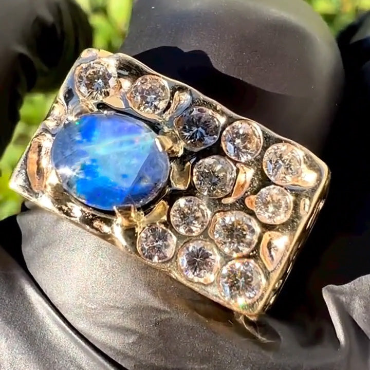 3.0Ctw Deep Blue Opal Personalized Ring