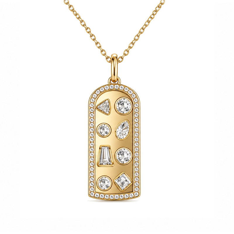 2.6 Carat Geometric-Inspired Multi-Cut White Zircon Pendant Necklace-novajew
