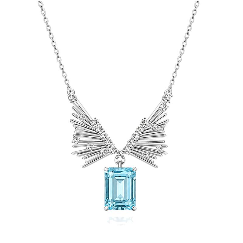 3CTW Blue octagon Glacial Radiance Necklace-novajew