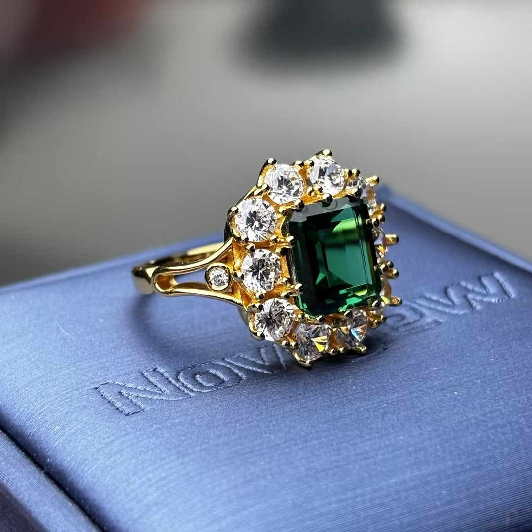 3.39Ctw Vintage-style octagonal emerald engagement ring