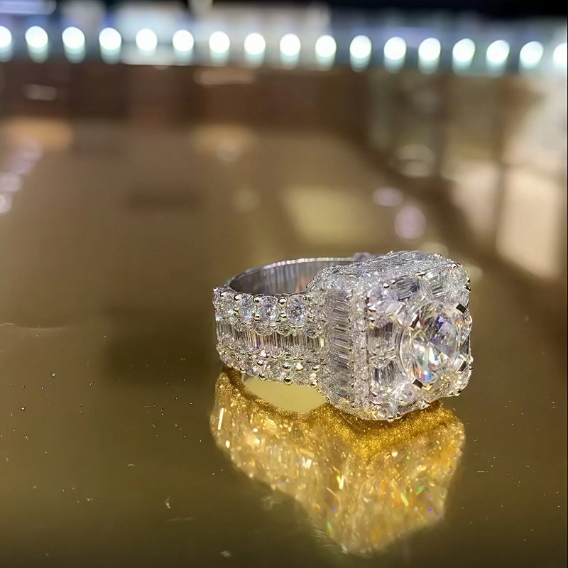 Emerald cut diamonds pinky ring with Round diamonds with a 3 carat center stone