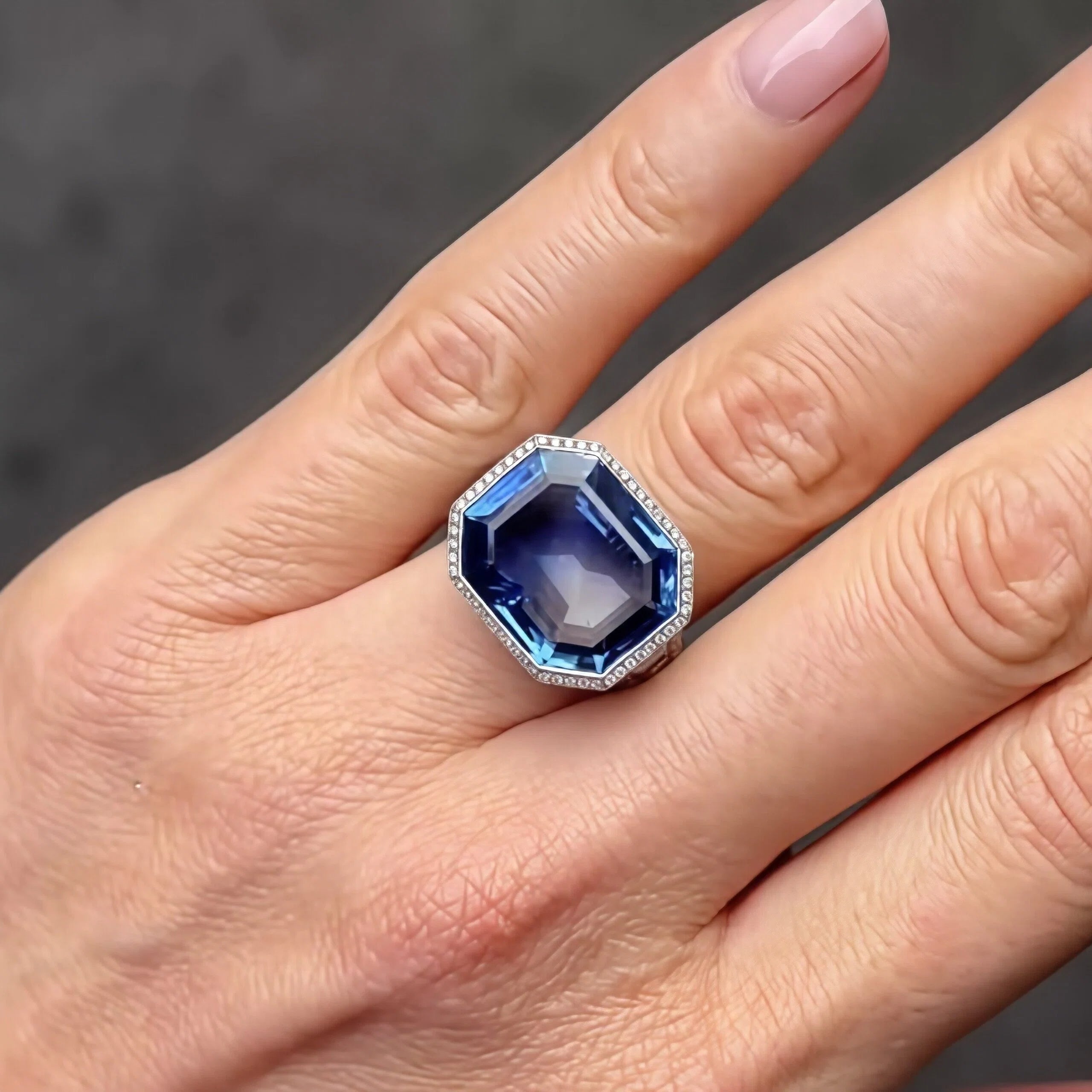 6 CTW Octagon Cut Blue Cubic Zirconia Classic 925 Sterling Silver Engagement Ring