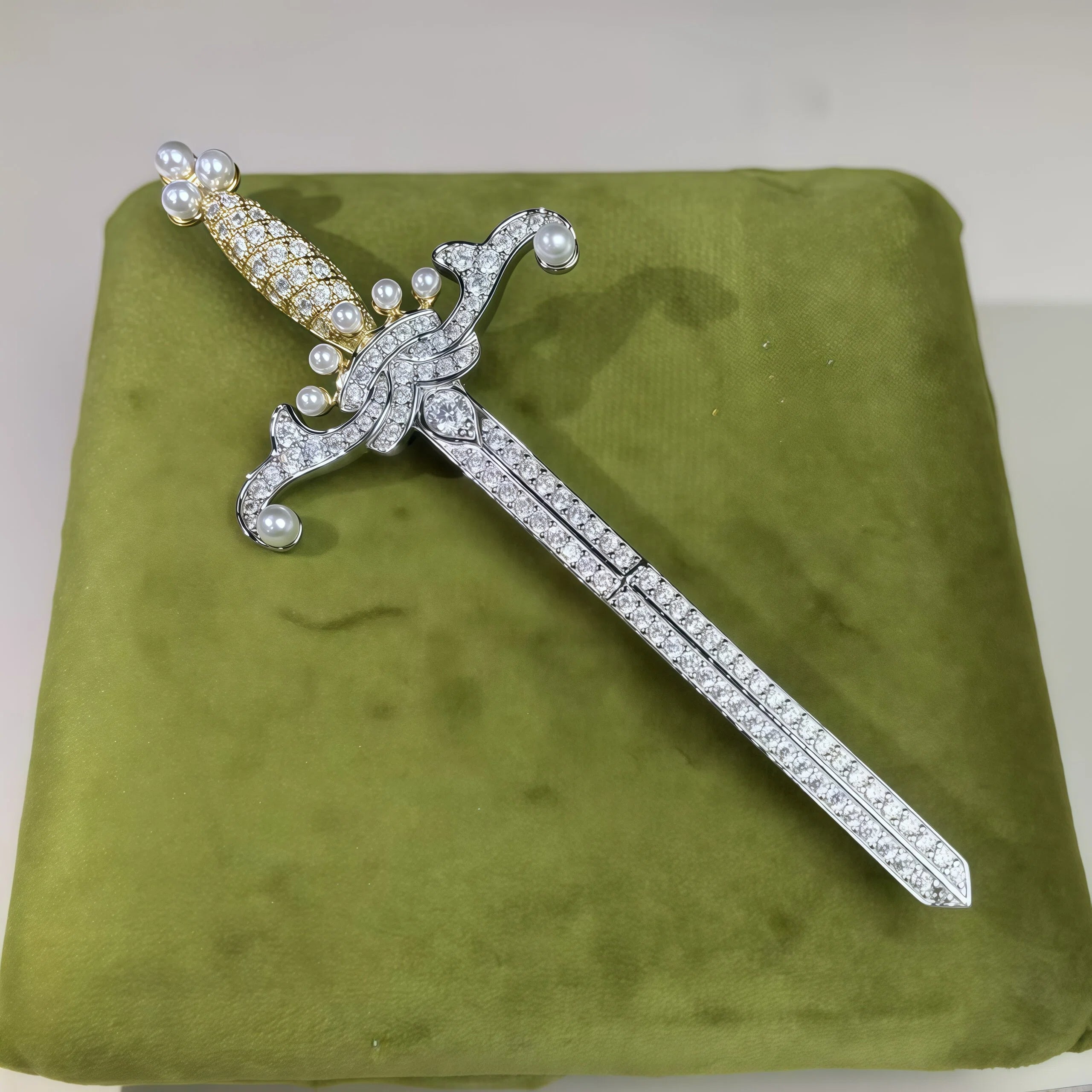 Pearl and gemstone dagger brooch
