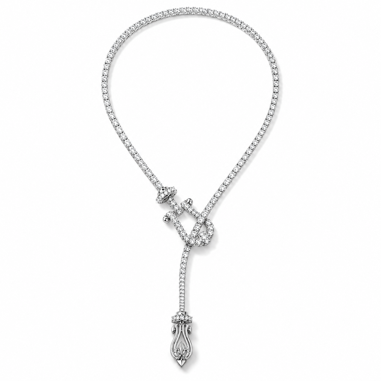 8ctw Round Brilliant Cut Clear White Cubic Zirconia Luxury Knot Tassel 925 Sterling Silver Necklace-novajew