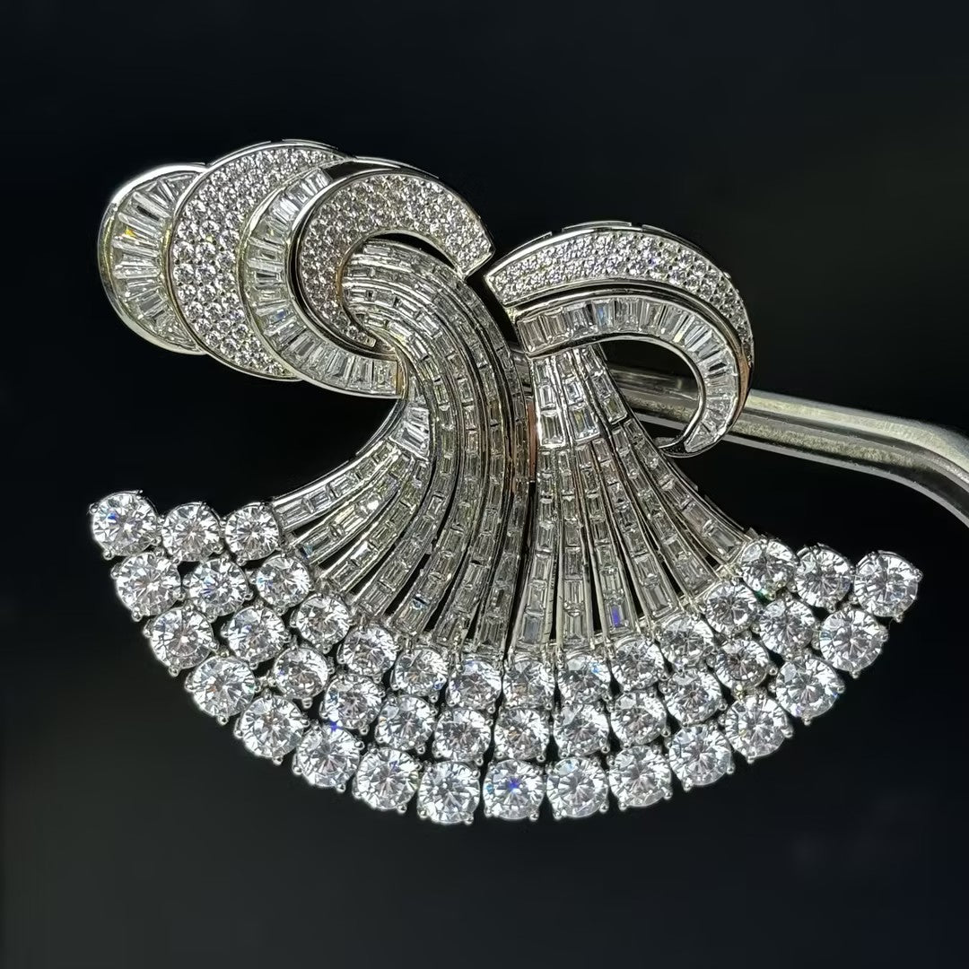 27Ctw Round and Rectangular Gemstone Double Clip Brooch