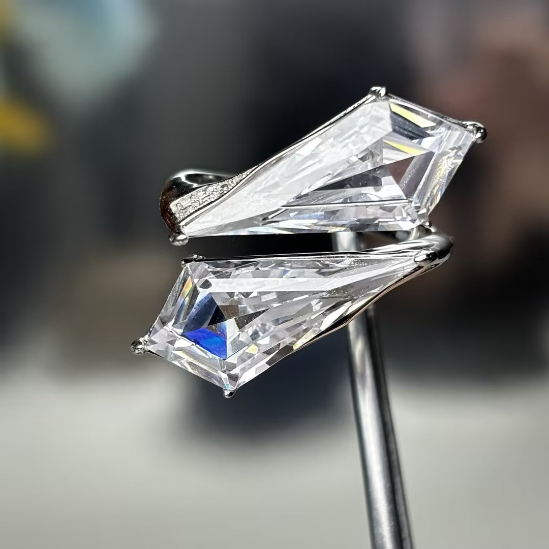 10Ctw Kite-Shaped Rare Gemstone Bypass Ring