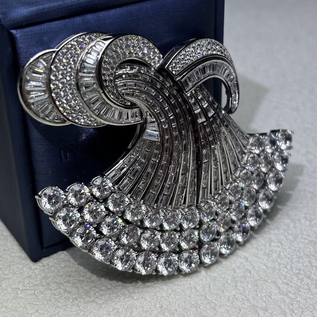 27Ctw Round and Rectangular Gemstone Double Clip Brooch