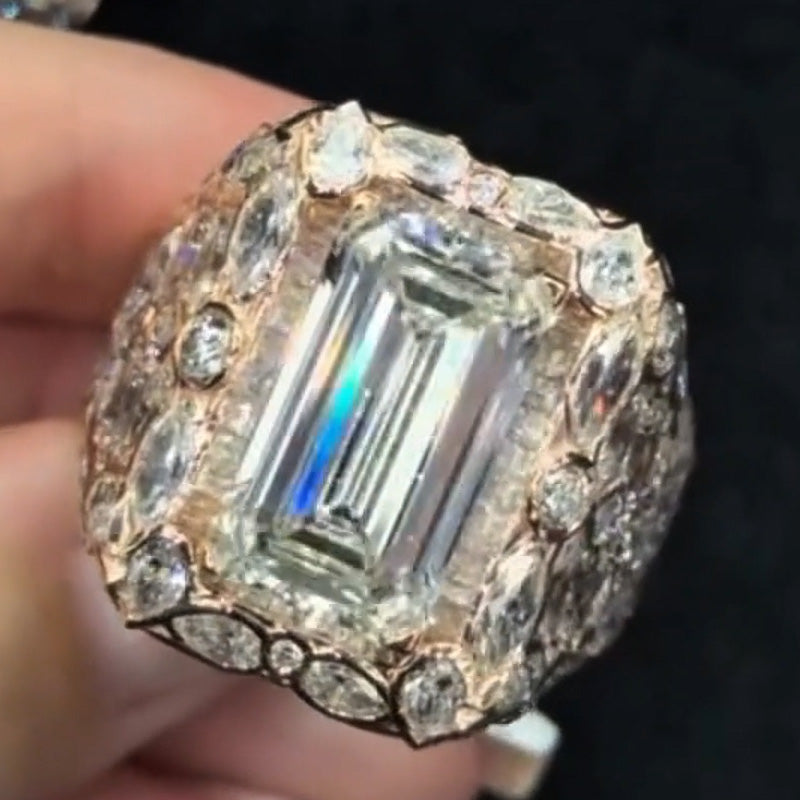 6.0Ctw Emerald-cut Cage-like Pavé Engagement Ring