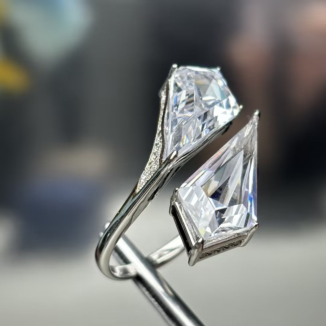10Ctw Kite-Shaped Rare Gemstone Bypass Ring
