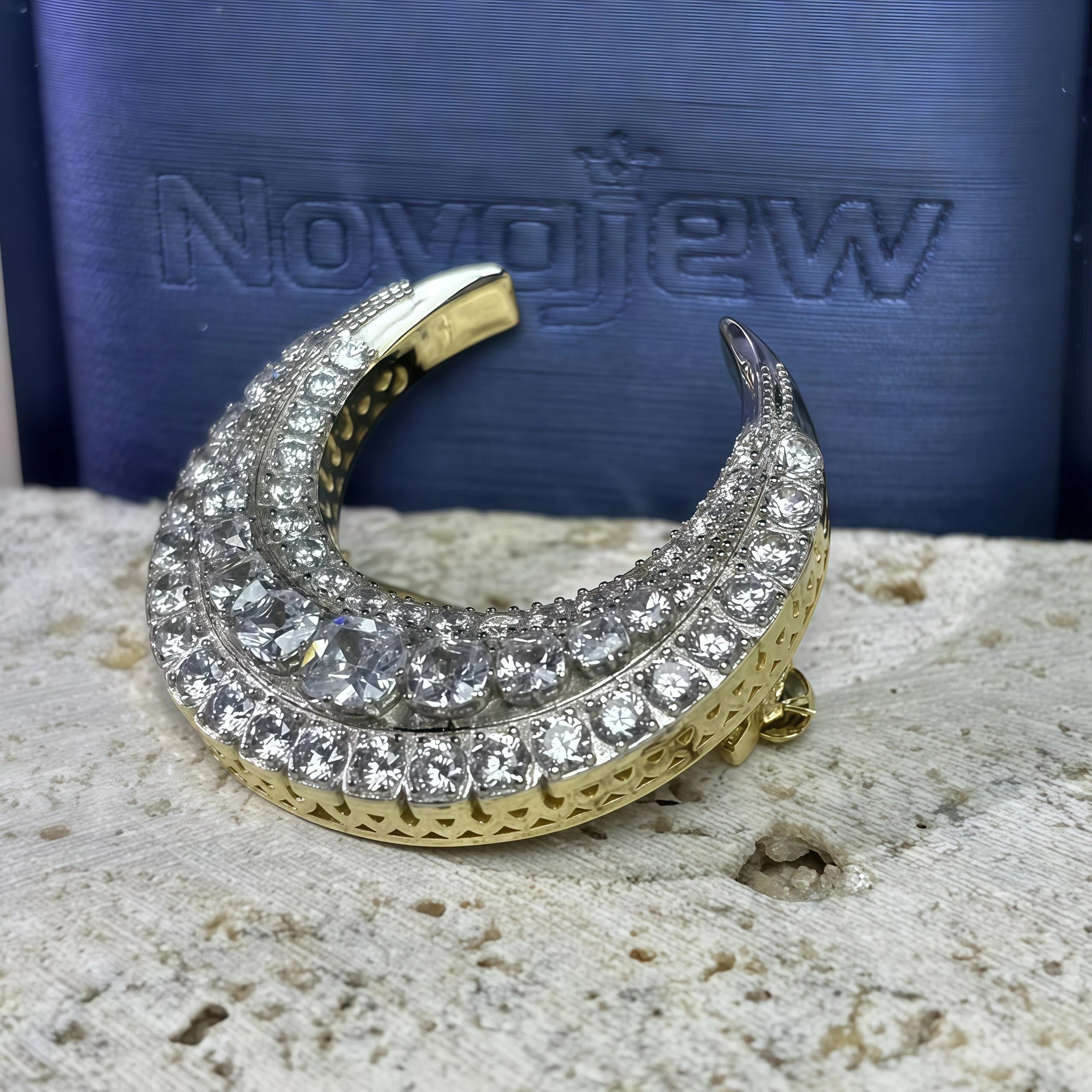 5.5ctw Old Mine Cut Crescent Moon Brooch