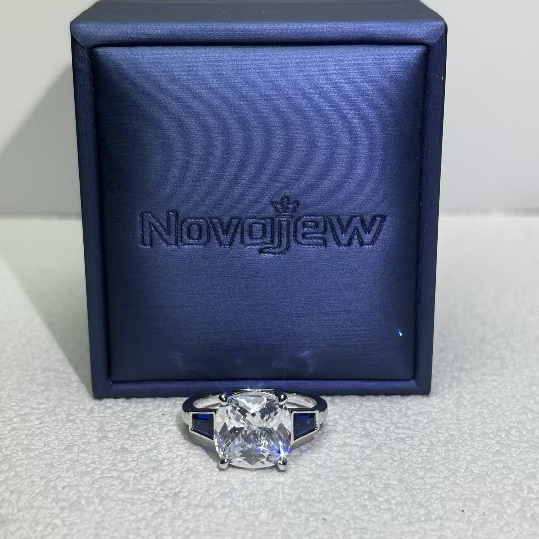 5.2Ctw Vintage cushion-cut and trapezoidal blue gemstone engagement ring