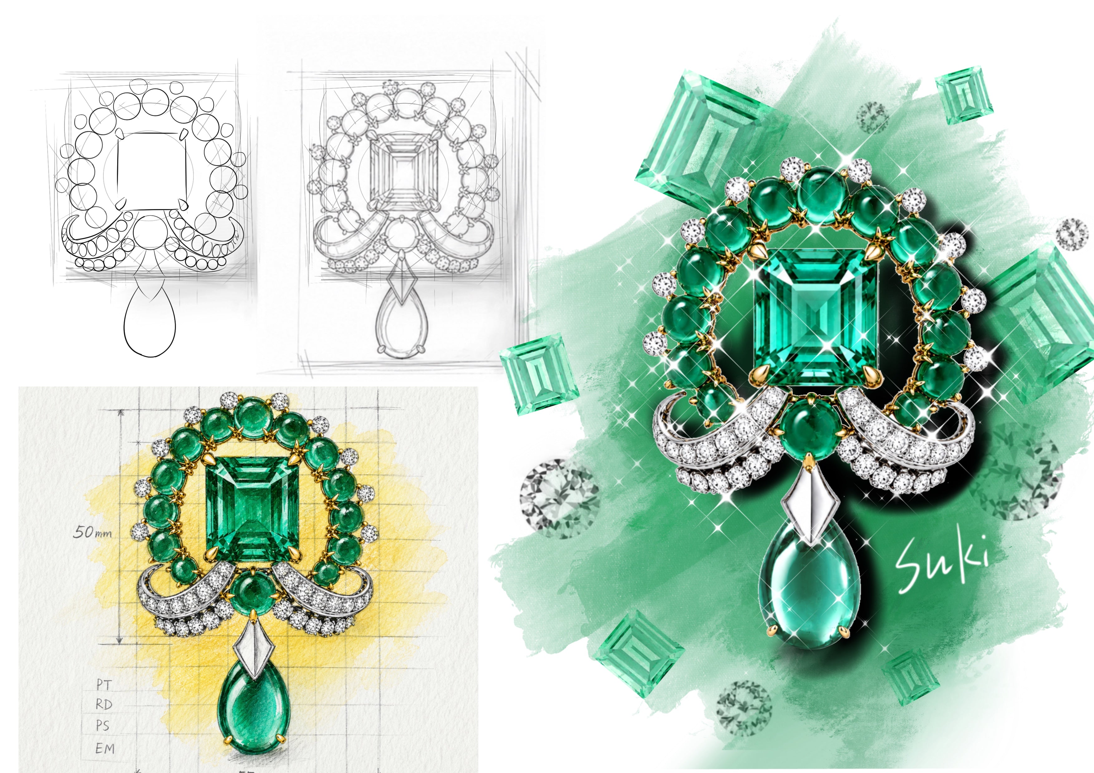 8CTW Emerald Cut Green Cubic Zirconia Vintage-inspired 925 Sterling Silver Brooch-Novajew