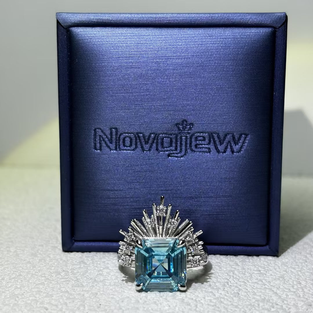 3CT Blue octagon cut Radiant Aurora Aquamarine Ring-novajew