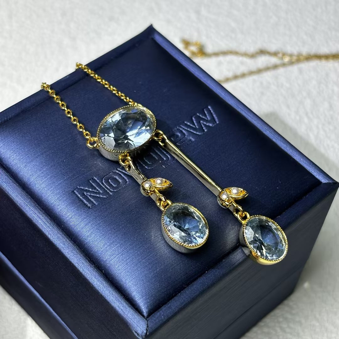 6Ctw Oval Aquamarine Pendant Necklace