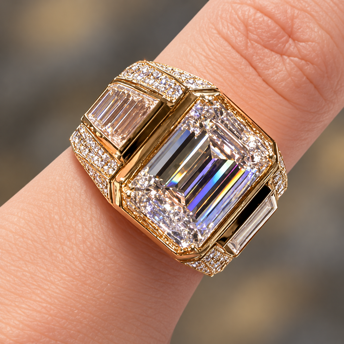 10CTW Emerald Cut White Cubic Zirconia Elegant 925 Silver Wedding Ring-novajew
