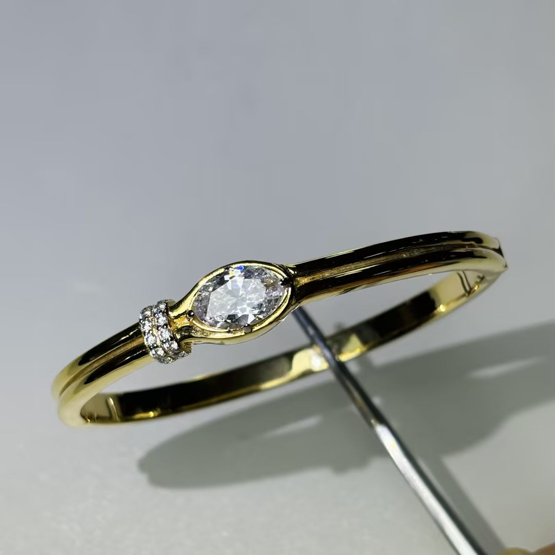 Exquisite double-ring oval gemstone bracelet