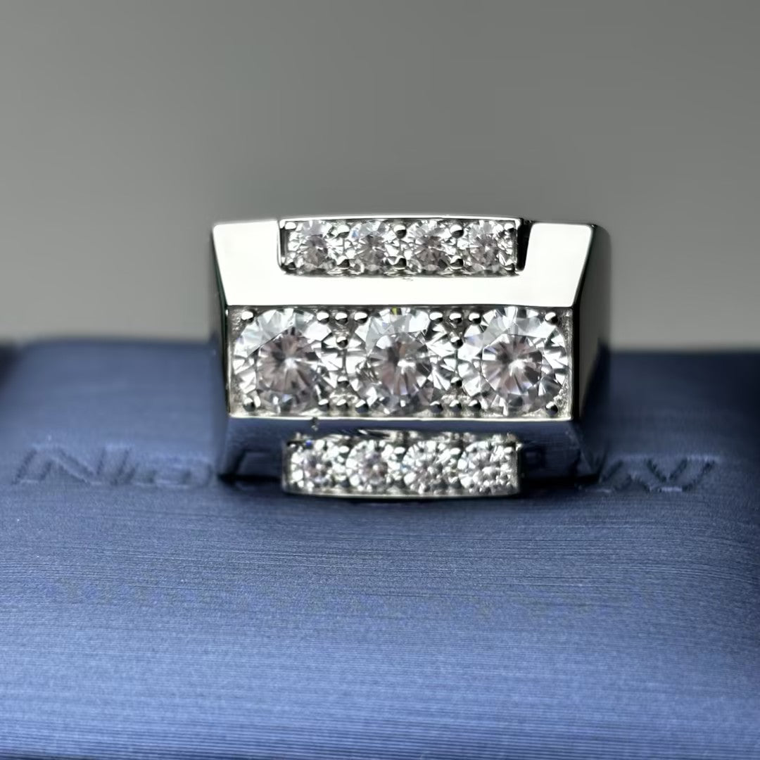 Art Deco style three-row stone heavy gentleman's ring