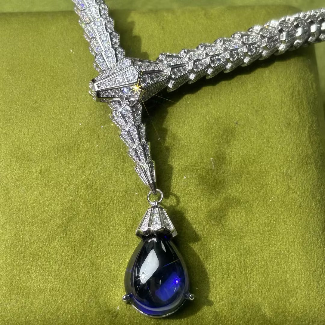 Waterdrop Blue Gem Serpent Pendant Necklace