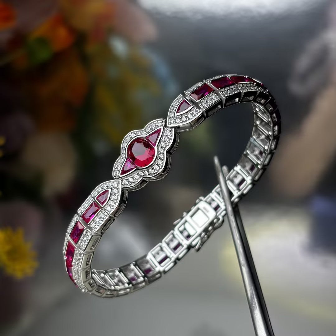 11Ctw Art Deco Style Ruby and Blue Gemstone Bracelet