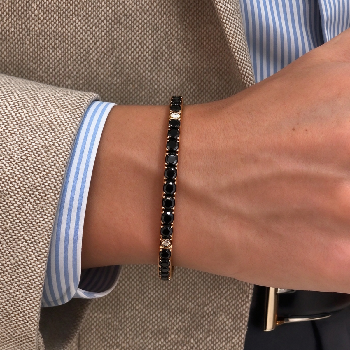 10.5CTW Round Cut Black Cubic Zirconia Minimalist 925 Silver Bracelets-novajew