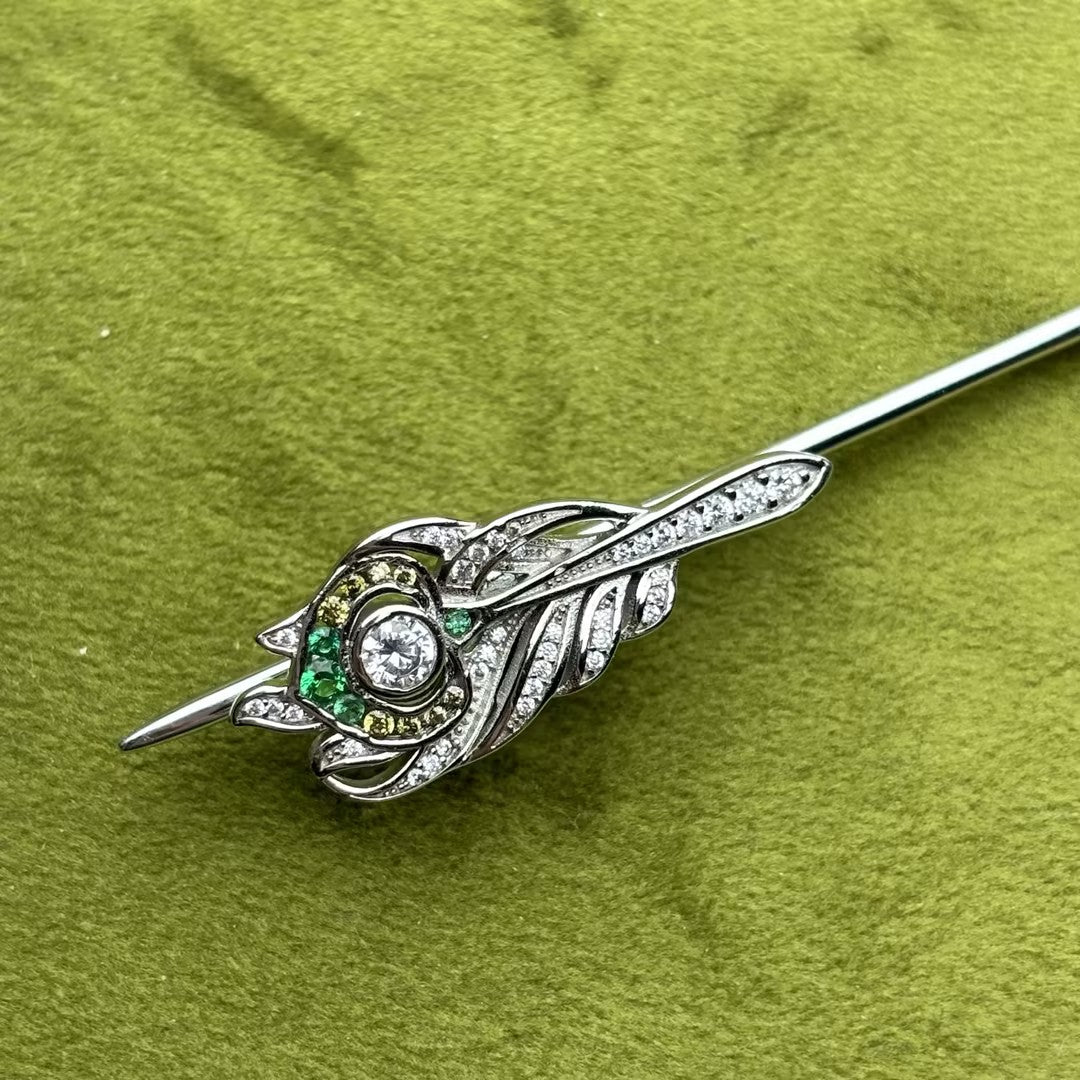 Peacock feather gemstone brooch