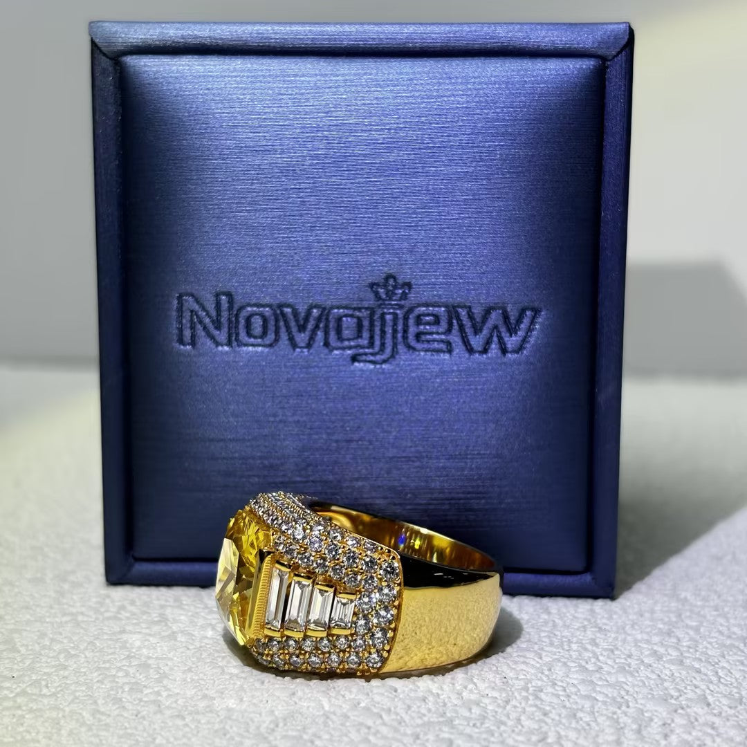 22.5Ctw Fancy Yellow Radiant Cut Pavé Gemstone Ring