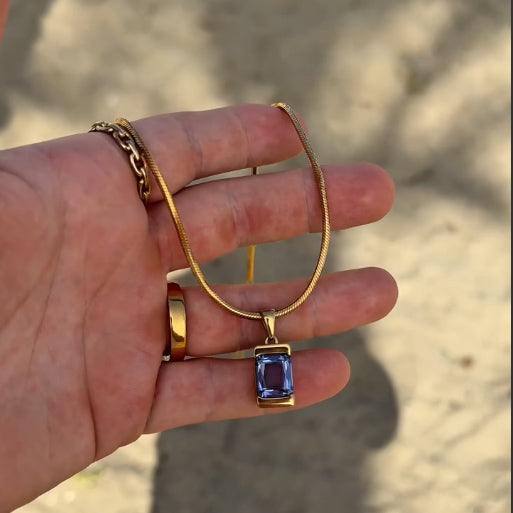 4.4Ct Octagonal Blue Sapphire Cuban Chain Pendant Necklace