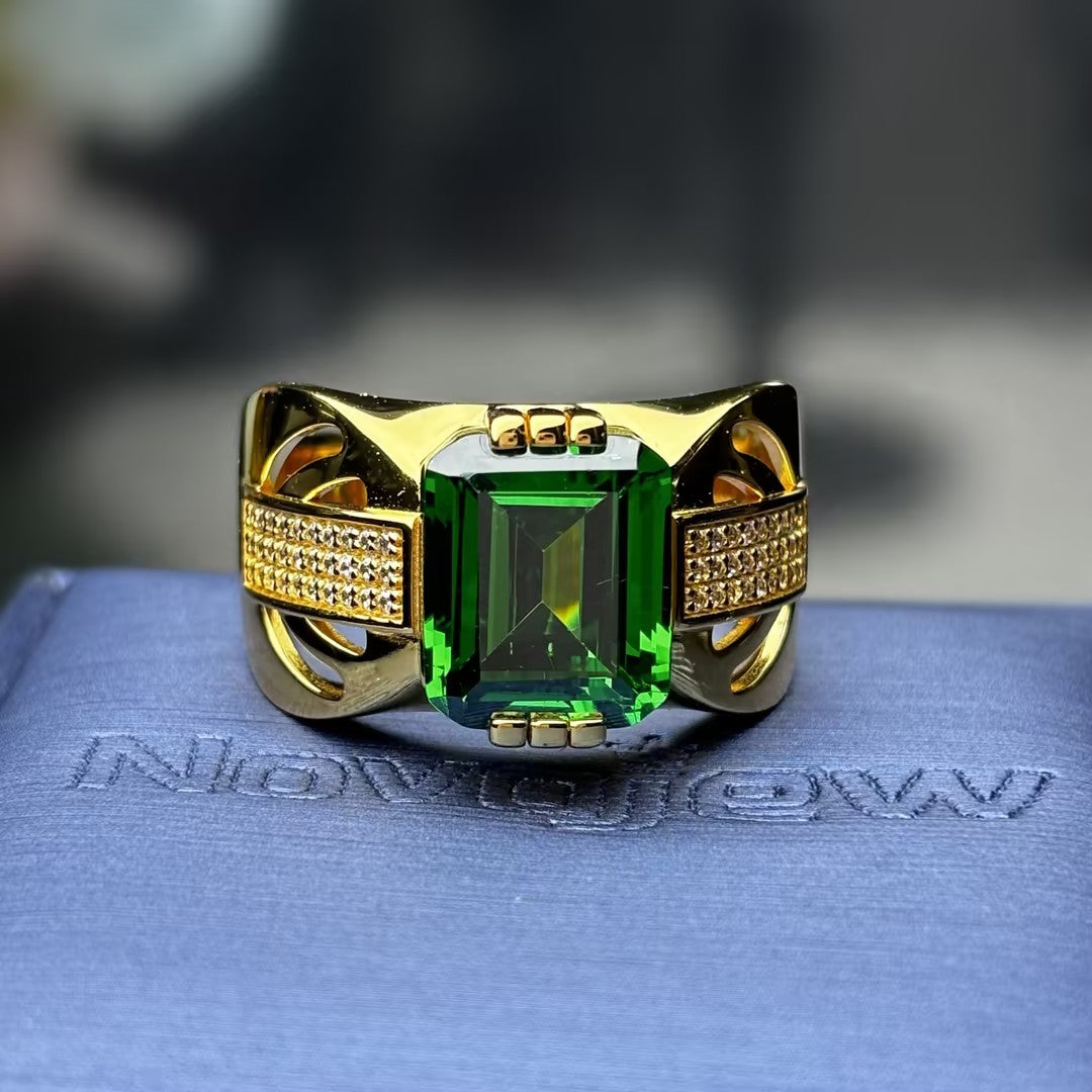 Custom Men's Gold Ring with 8-Carat Emerald