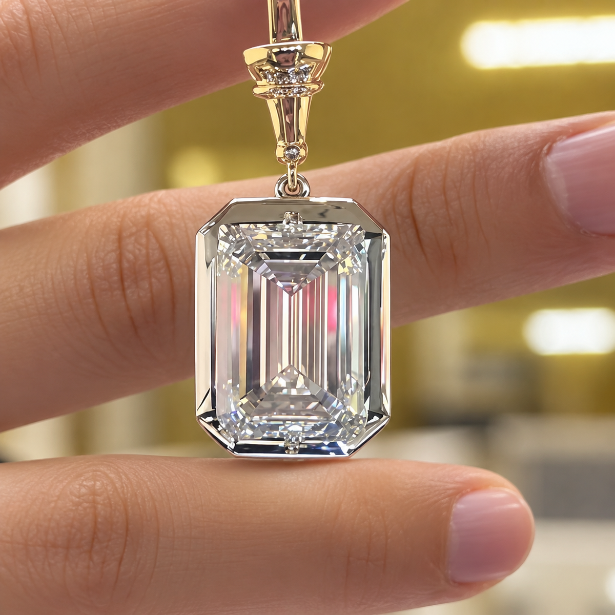 6CT Emerald Cut White Moissanite Elegant 925 Silver Pendant Necklace-novajew