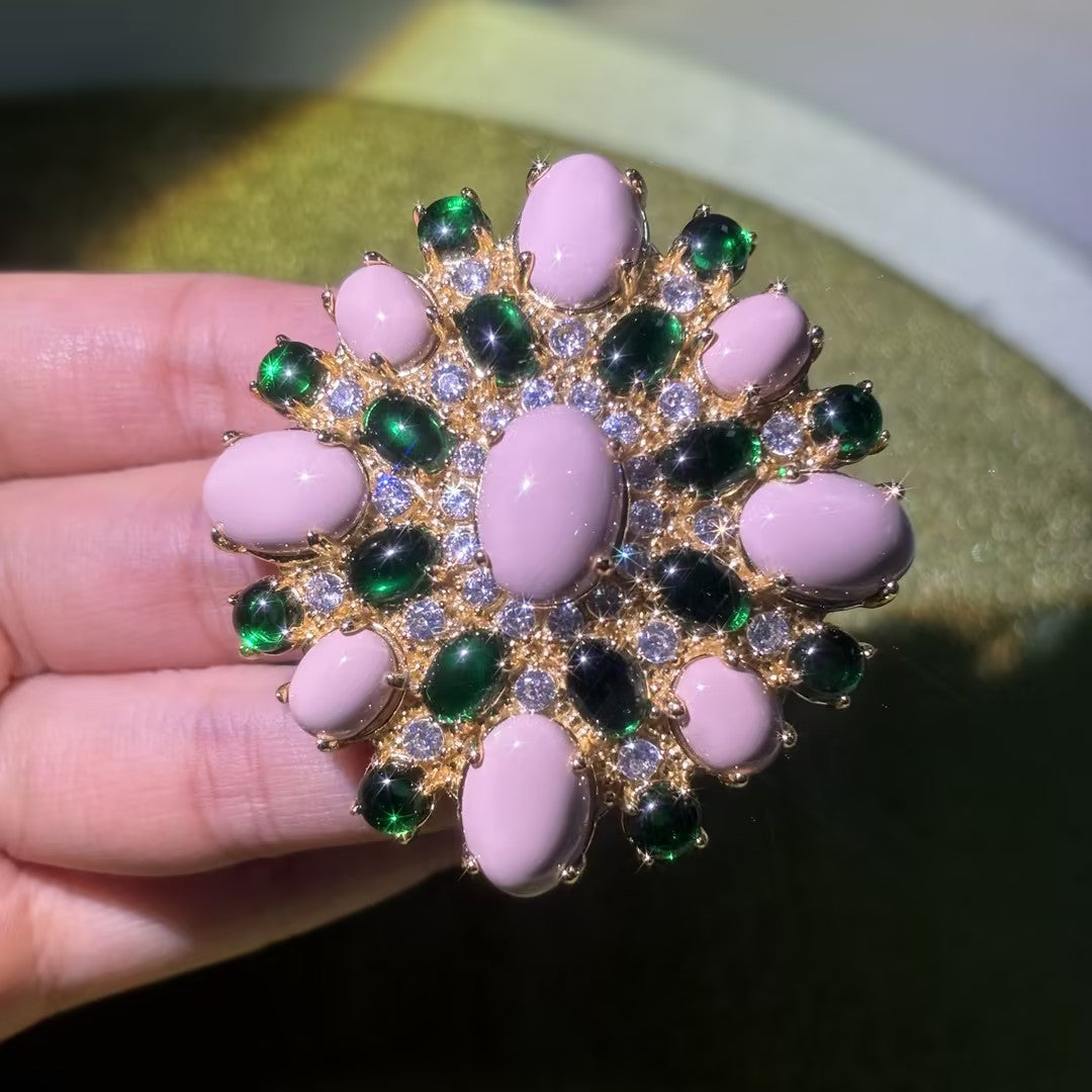 A unique turquoise and gemstone brooch, earrings, and pendant set