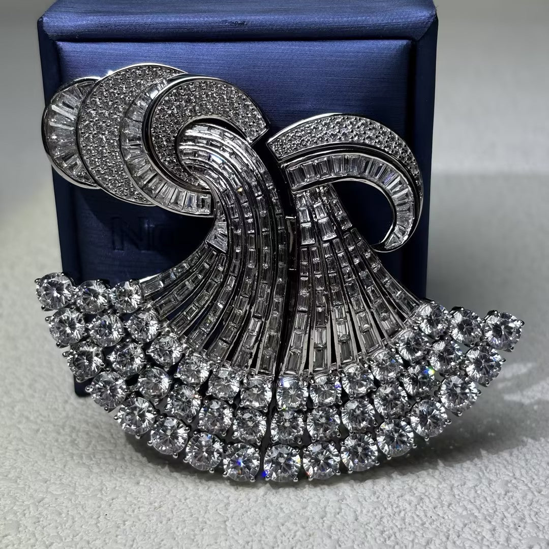27Ctw Round and Rectangular Gemstone Double Clip Brooch
