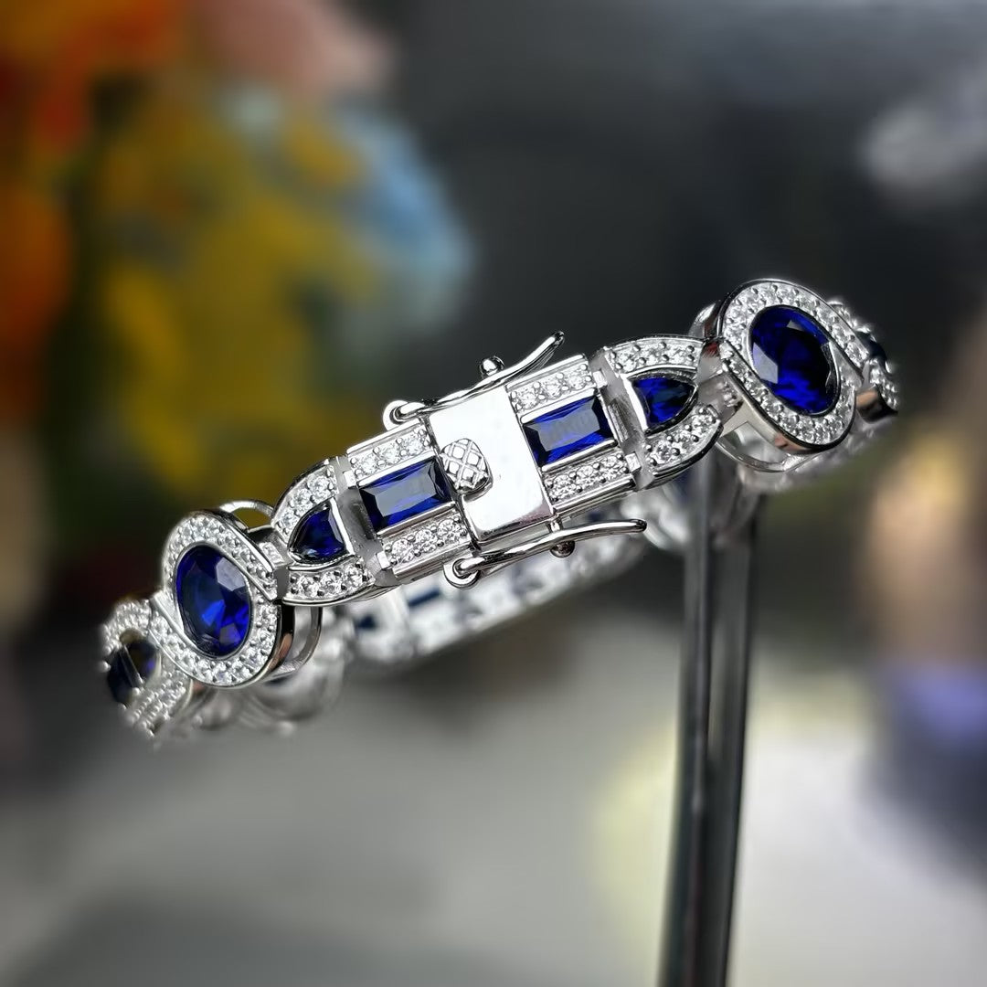 11Ctw Art Deco Style Ruby and Blue Gemstone Bracelet