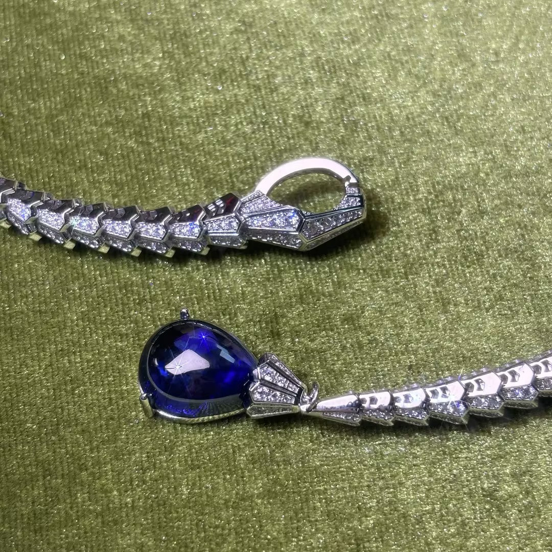 Waterdrop Blue Gem Serpent Pendant Necklace