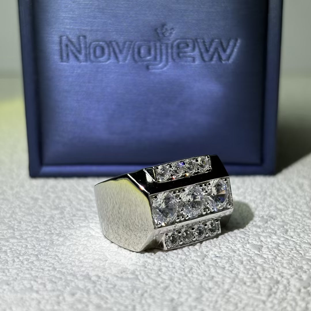 Art Deco style three-row stone heavy gentleman's ring