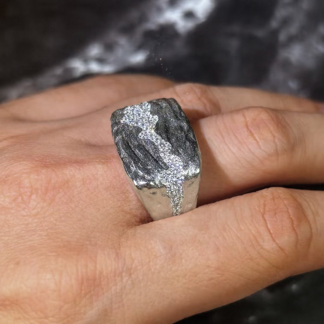 【In Stock】1.5 Ctw Gemstone Matte Finish Diamond Breaker Slab Style Men's Ring Band