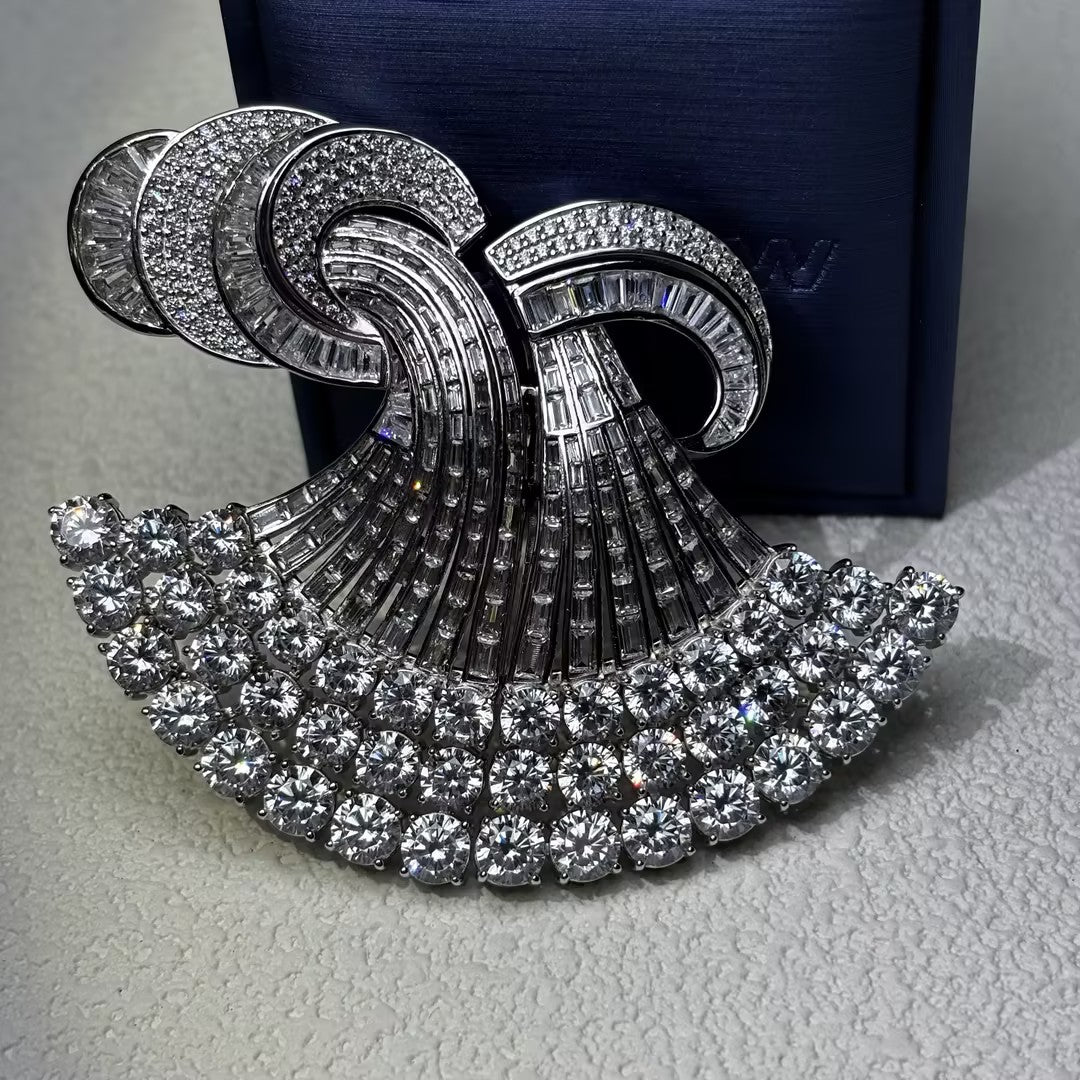 27Ctw Round and Rectangular Gemstone Double Clip Brooch