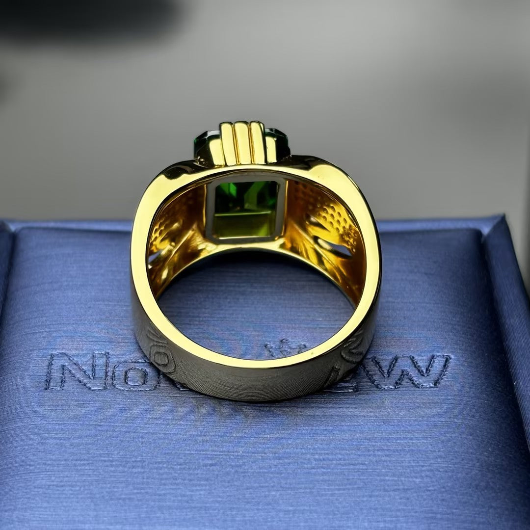 Custom Men's Gold Ring with 8-Carat Emerald